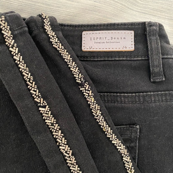 NWT Esprit black denim jeans with beading down the legs. - Picture 6 of 8
